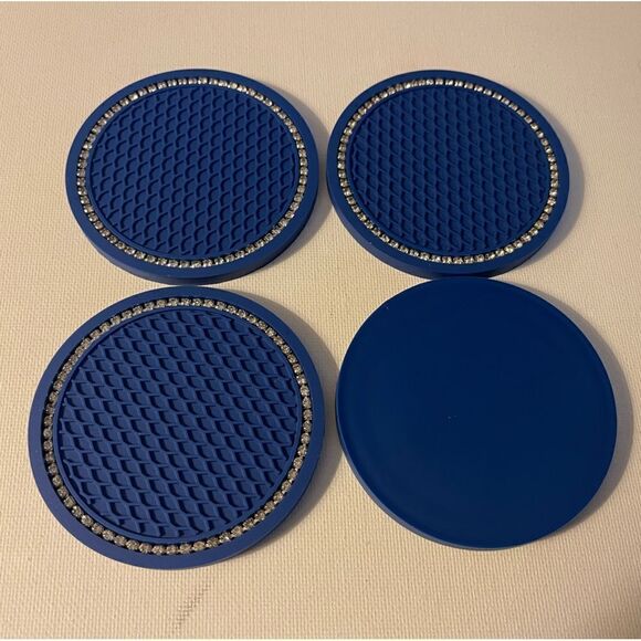 Blue Car Cup Holder Coasters with Bling set of 4 NWT - Picture 3 of 4